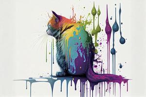 cheio corpo do uma colorida gato, branco fundo, pingando arte foto