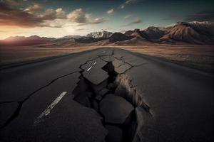 rachado estrada depois de tremor de terra foto