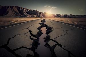 rachado estrada depois de tremor de terra foto