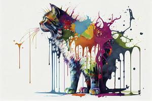 cheio corpo do uma colorida gato, branco fundo, pingando arte foto