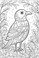 fofa desenho animado pássaro delineado para coloração livro isolado em uma branco fundo. generativo ai foto
