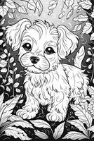 coloração página esboço do desenho animado fofa pequeno cachorro cachorro. ilustração coloração livro para crianças. generativo ai foto