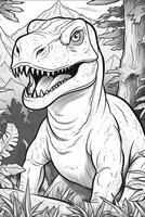 coloração livro para crianças com uma dinossauro pintado à mão dentro desenho animado estilo, tiranossauro. generativo ai foto