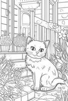 fofa desenho animado gatinho gato delineado para coloração livro isolado em uma branco fundo. generativo ai foto