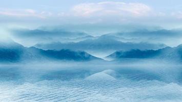 chinês estilo tinta pintura gostar panorama natural cenário. panorama do montanhas dentro névoa. panorâmico Visão do a montanhas. foto