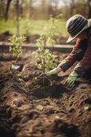 plantio árvores para uma sustentável futuro. comunidade jardim e de Meio Ambiente conservação - promovendo habitat restauração e comunidade noivado em terra dia foto