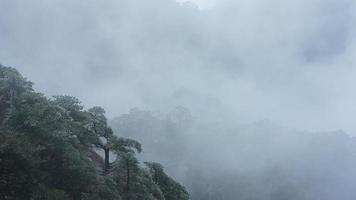 as belas paisagens das montanhas com a floresta verde e o penhasco rochoso em erupção como pano de fundo na zona rural da china foto