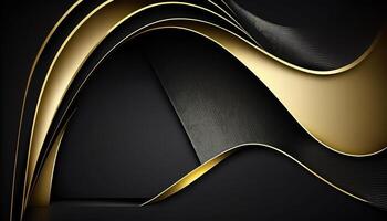 elegante moderno Preto e dourado abstrato ondas e curvas em Preto fundo. ai gerado foto