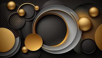 elegante e moderno Preto abstrato fundo com Preto e dourado círculos. ai gerado foto