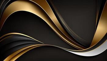 elegante moderno Preto e dourado abstrato ondas e curvas em Preto fundo. ai gerado foto