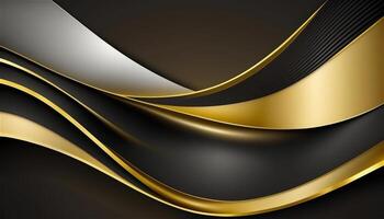 elegante moderno Preto e dourado abstrato ondas e curvas em Preto fundo. ai gerado foto