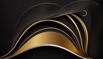 elegante moderno Preto e dourado abstrato ondas e curvas em Preto fundo. ai gerado foto