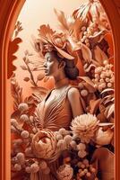 retrato do lindo mulheres isolado em pastel floral composição. generativo ai. foto