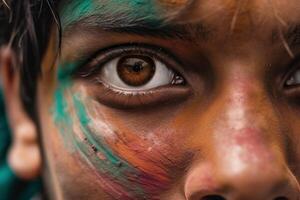 indiano Garoto face fechar acima com colorida pintura foto