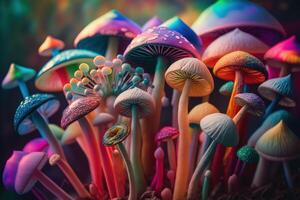 ácido colorida psicodélico néon luz Magia cogumelos generativo ai foto