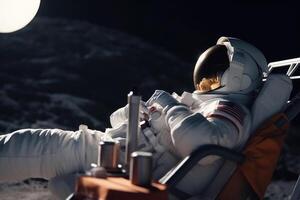 astronauta em uma espreguiçadeira relaxar em lua generativo ai foto