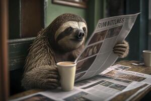 bicho-preguiça lendo jornal. generativo ai. foto