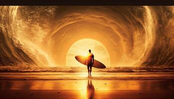 surfista levar uma surfar borda em a de praia generativo ai foto