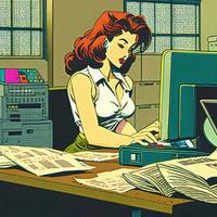 menina fazendo escritório trabalhos , estilo do anos 90 vintage imagem foto