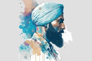 lindo luz azul sikh punjabi homem aguarela foto