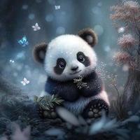 fofa bebê panda com inverno fada fundo foto