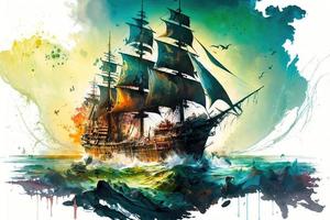 maciço pirata navio ampla salpicos ampla transparente foto