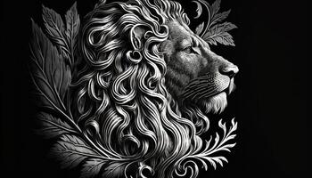 logotipo Preto branco georgiano leão em Sombrio fundo generativo ai foto