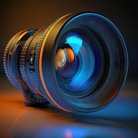 vídeo Câmera lente colorida sombra azul e laranja generativo ai foto