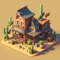 selvagem oeste Cidade cenário,3d fofa estilo. digital ilustração. ai foto