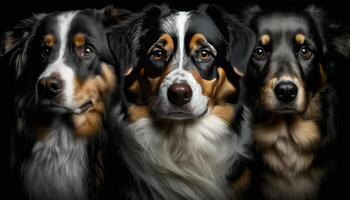 multi Preto australiano pastor cachorros retrato generativo ai foto