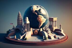 famoso monumentos do a mundo por aí a globo. 3d Renderização generativo ai foto