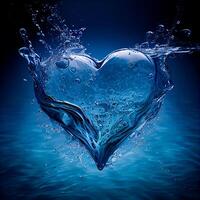 coração forma fez do água com salpicos, 3d render foto