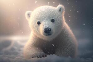 fofa bebê polar Urso dentro neve inverno. generativo ai foto