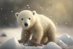 fofa bebê polar Urso dentro neve inverno. generativo ai foto