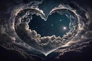 feliz dia dos namorados dia com amor, coração dentro a noite nuvens, céu, estrelas para abstrato fundo. generativo ai. foto