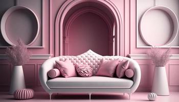 namorados moderno interior quarto ter branco Rosa sofá cor e elemento casa decoração para dia dos namorados dia generativo ai. foto