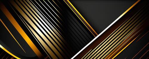 Preto e dourado moderno abstrato Largo bandeira com geométrico linhas e cópia de espaço. ai gerado foto