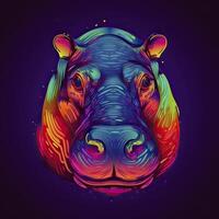 hipopótamo dentro néon cores. generativo ai. foto