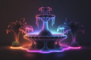 digital arte representando uma néon fonte. a água é iluminado com multicolorido claro. generativo ai. foto