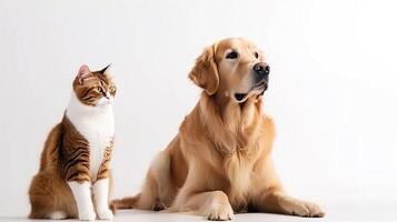 bandeira com dourado retriever e gato. generativo ai. foto