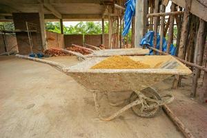 a areia no carrinho de aço sujo para entrega no local foto