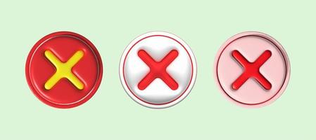 Cruz Verifica marca ícone botão e não ou errado símbolo em rejeitar cancelar placa botão . Renderização 3d. foto