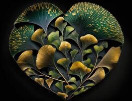verde coração fez de ginkgo biloba folhas de Meio Ambiente proteção conceito criada com generativo ai tecnologia foto