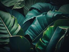 abstrato verde tropical banana e monstera folhas fundo criada com generativo ai tecnologia foto