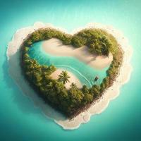 velentino s dia conceito tropical coração forma deserto ilha com branco areia de praia e turquesa água foto