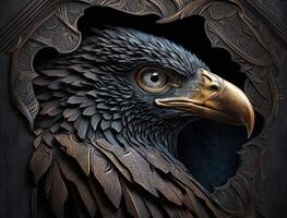 colorida fechar-se retrato do mal Raven Corvo com oriental enfeite elementos dia das Bruxas fundo generativo ai tecnologia foto