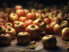 lindo orgânico fundo do recentemente escolhido maçãs criada com generativo ai tecnologia foto