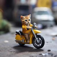 a o menor fofa gato em a motocicleta generativo ai foto