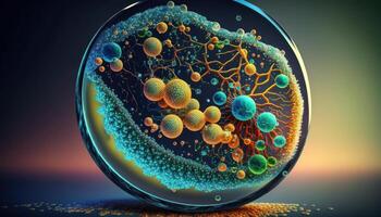 bactérias e vírus células mundo debaixo a microscópio criada com generativo ai tecnologia foto