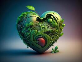 verde coração este representa de Meio Ambiente proteção criada com generativo ai tecnologia foto